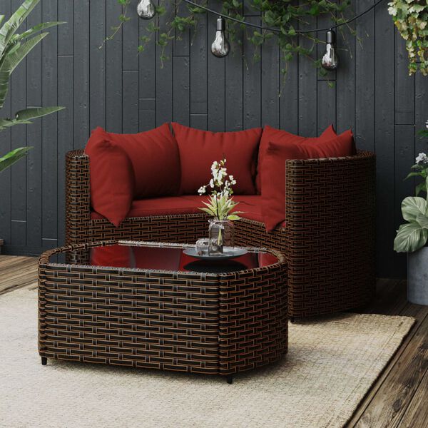 vidaXL Salon de jardin 4 pcs avec coussins Marron Résine tressée