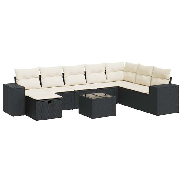 vidaXL Salon de jardin 8 pcs avec coussins noir r&eacute;sine tress&eacute;e