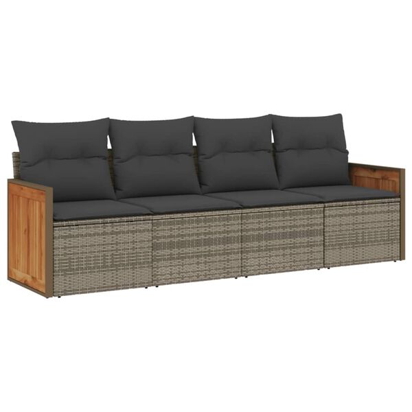 vidaXL Salon de jardin 4 pcs avec coussins gris r&eacute;sine tress&eacute;e