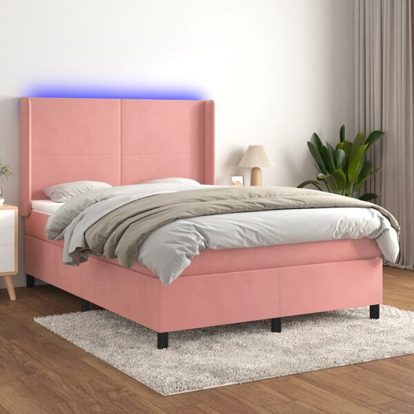 vidaXL Sommier &agrave; lattes de lit matelas et LED Rose 140x190 cm Velours