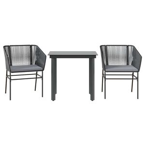 vidaXL Ensemble &agrave; manger de jardin et coussins 3 pcs noir rotin verre