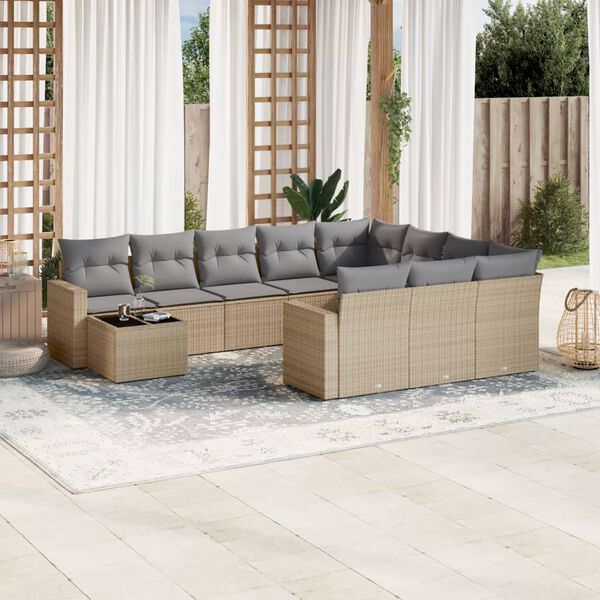 vidaXL Salon de jardin 11 pcs avec coussins beige r&eacute;sine tress&eacute;e