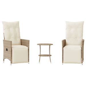 vidaXL Ensemble de bistro 3 pcs avec coussins beige r&eacute;sine tress&eacute;e