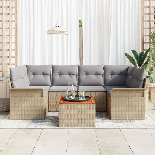vidaXL Ensemble de canap&eacute; de jardin 7 pcs Beige et Gris clair