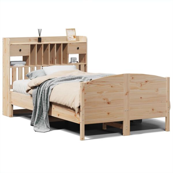 vidaXL Lit biblioth&egrave;que sans matelas 135x190 cm bois de pin massif