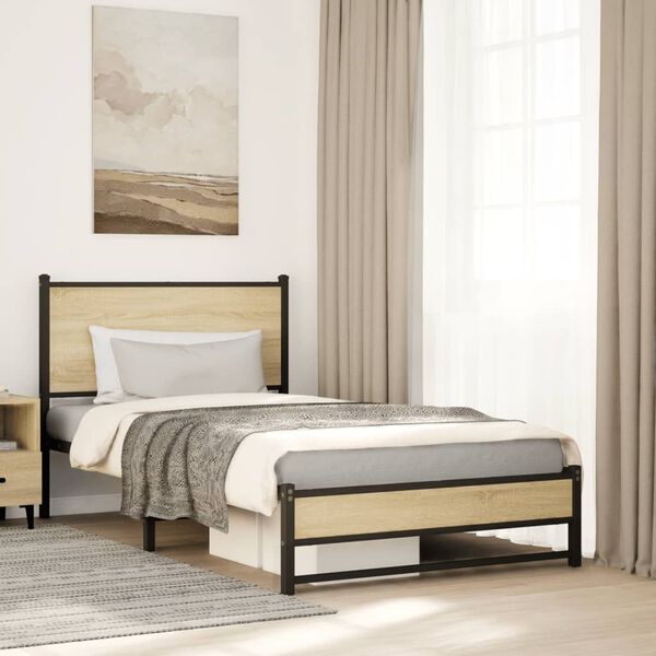 vidaXL Cadre de lit en m&eacute;tal sans matelas ch&ecirc;ne sonoma 100x200 cm
