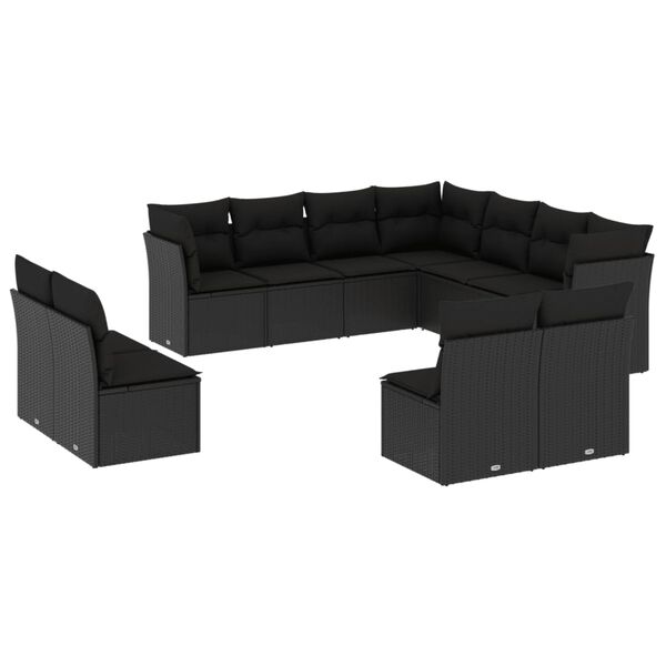 vidaXL Salon de jardin 11 pcs avec coussins noir r&eacute;sine tress&eacute;e