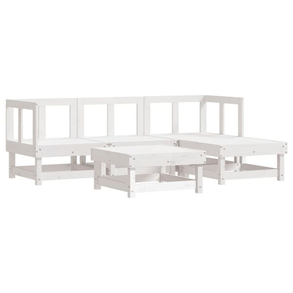 vidaXL Salon de jardin 5 pcs blanc bois massif de pin