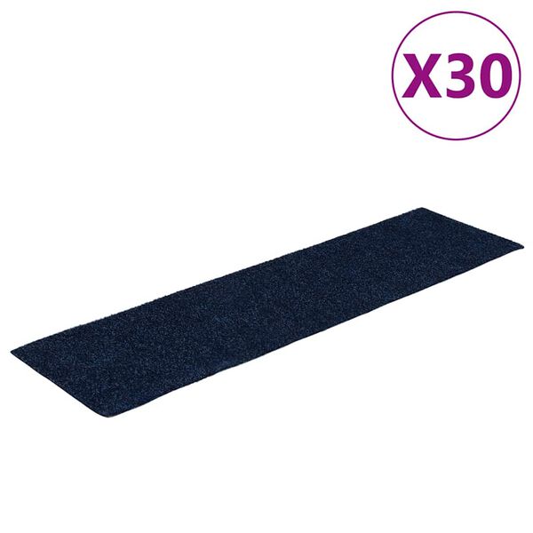 vidaXL Tapis d'escalier autocollants 30 pi&egrave;ces 76 x 20 cm Bleu marine Rectangulaire