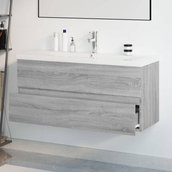vidaXL Meuble lavabo avec bassin int&eacute;gr&eacute; Sonoma gris Bois d'ing&eacute;nierie