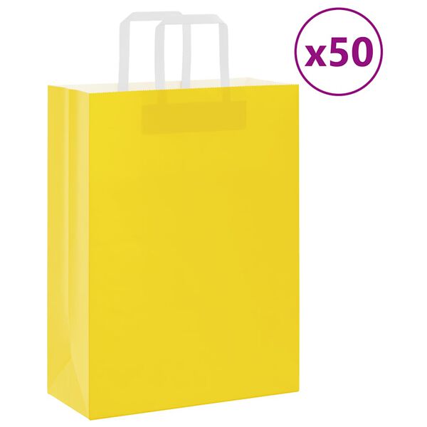 vidaXL Sacs en papier 50 pcs avec poign&eacute;es jaune 26x12x35 cm