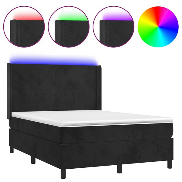 vidaXL Sommier &agrave; lattes de lit matelas et LED Noir 140x200 cm Velours