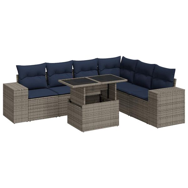 vidaXL Salon de jardin avec coussins 7 pcs gris résine tressée acacia