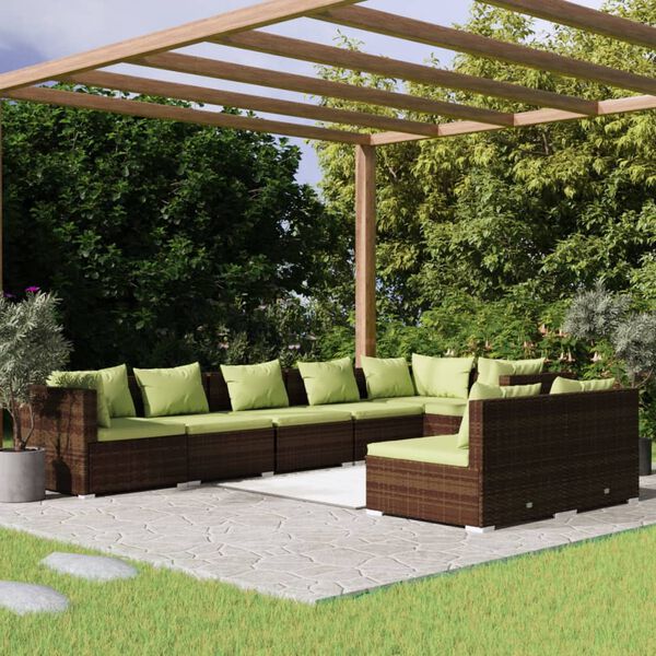 vidaXL Salon de jardin avec coussins 8 pcs marron r&eacute;sine tress&eacute;e
