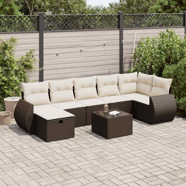 vidaXL Salon de jardin 8 pcs avec coussins marron r&eacute;sine tress&eacute;e