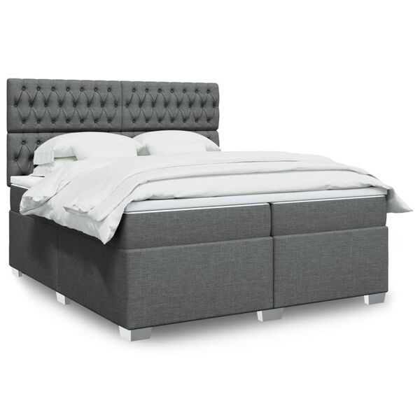 vidaXL Sommier &agrave; lattes de lit avec matelas Gris fonc&eacute; 200x200cm Tissu