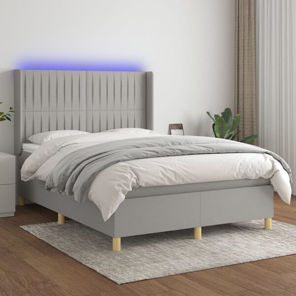 vidaXL Sommier &agrave; lattes de lit matelas LED Gris clair 140x200 cm Tissu