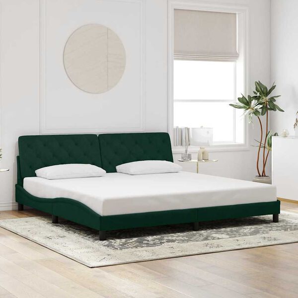 vidaXL Cadre de lit avec LED sans matelas vert fonc&eacute; 200x200 cm velours