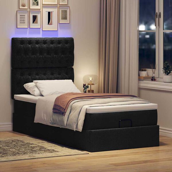 vidaXL Cadre de lit ottoman avec matelas noir 90x190 cm tissu