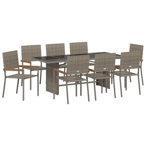vidaXL Ensemble de salle &agrave; manger pour jardin 9 pc Gris polyrotin