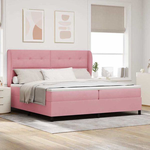 vidaXL Lit &agrave; ressorts avec matelas Rose 200 x 200 cm Polyester
