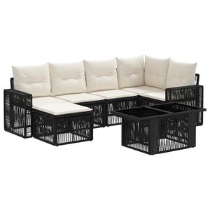 vidaXL Ensemble de canap&eacute; de jardin 7 pc Noir et blanc cr&egrave;me polyrotin