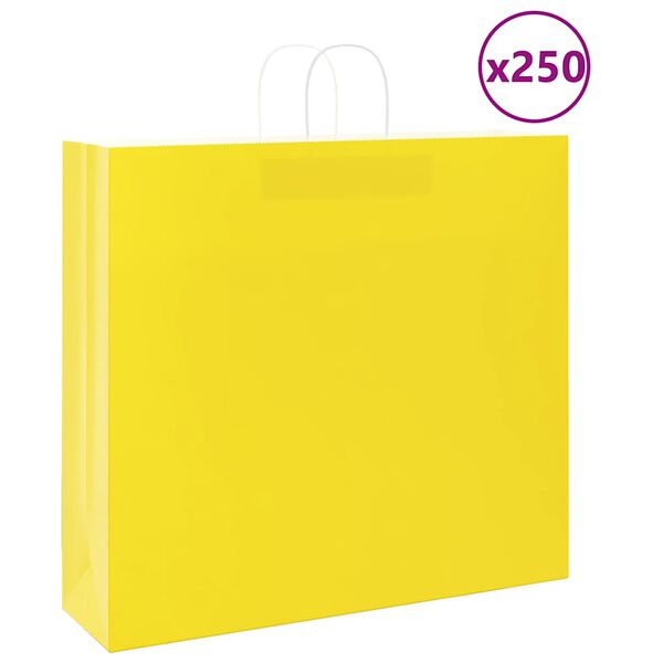 vidaXL Sacs en papier 250 pcs avec poign&eacute;es jaune 54x15x49 cm