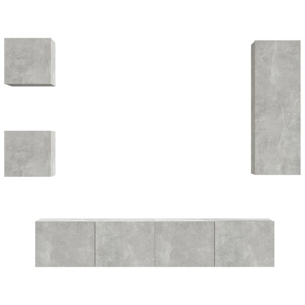 vidaXL Ensemble de meubles TV 5 pcs Gris béton Bois d'ingénierie
