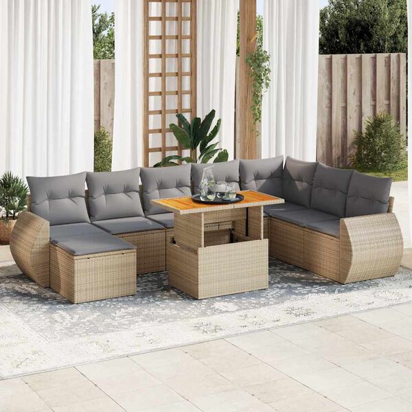 vidaXL Salon de jardin avec coussins 9 pcs beige r&eacute;sine tress&eacute;e