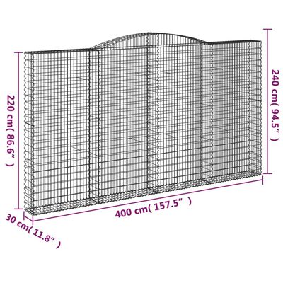 vidaXL Paniers à gabions arqués 25 pcs 400x30x220/240 cm Fer galvanisé