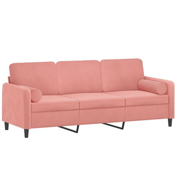 vidaXL Canap&eacute; 3 places oreillers et coussins Rose 180 cm Velours