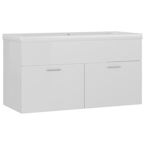 vidaXL Armoire d'&eacute;vier avec lavabo int&eacute;gr&eacute; Blanc brillant