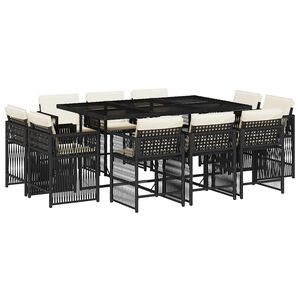 vidaXL Ensemble &agrave; manger de jardin 11 pcs coussins noir r&eacute;sine tress&eacute;e