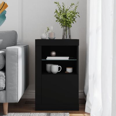 vidaXL Armoire latérale avec lumières LED noir bois d'ingénierie