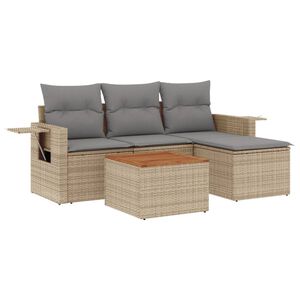 vidaXL Salon de jardin avec coussins 5pcs m&eacute;lange beige r&eacute;sine tress&eacute;e