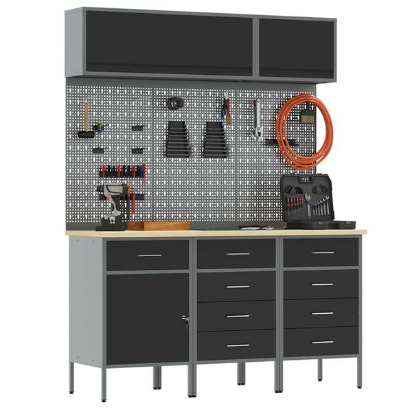 vidaXL Ensemble de placards de travail avec tiroir 8 pcs Noir