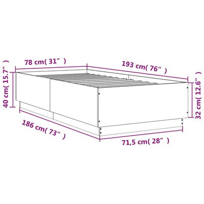 vidaXL Cadre de lit avec lumières LED sonoma gris 75x190 cm