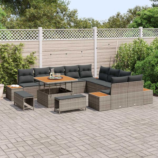 vidaXL Ensemble de canap&eacute; de jardin 13 pcs Gris Poly rotin