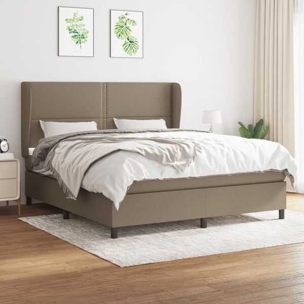 vidaXL Sommier &agrave; lattes de lit avec matelas Taupe 160x200 cm Tissu