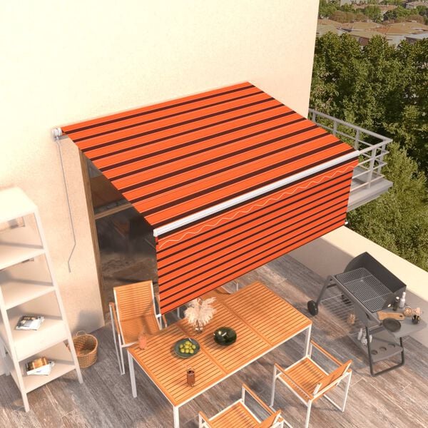 vidaXL Auvent rétractable manuel avec store 3,5x2,5 m Orange et marron