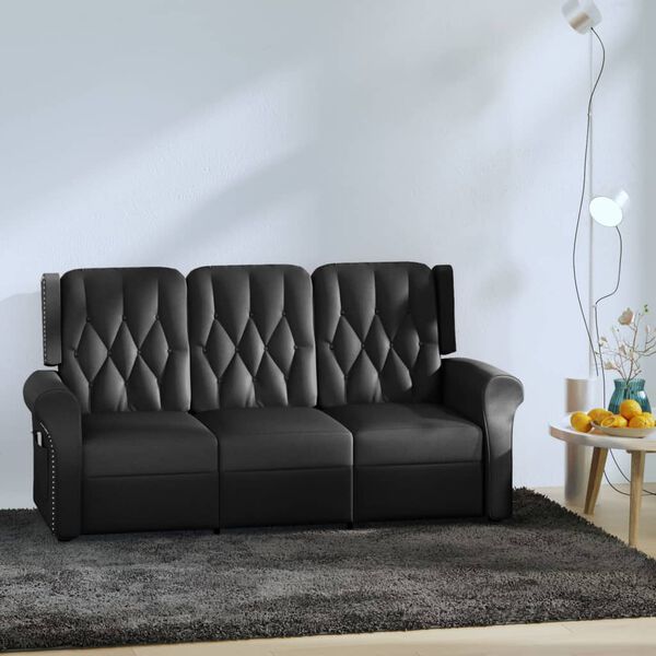 vidaXL Fauteuil de massage inclinable 3places noir brillant similicuir