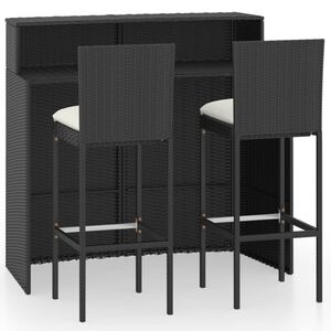 vidaXL Ensemble de bar de jardin avec coussins 3 pcs Noir