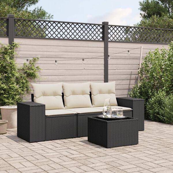 vidaXL Salon de jardin 4 pcs avec coussins noir r&eacute;sine tress&eacute;e