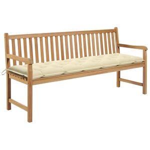 vidaXL Banc de jardin avec coussin blanc cr&egrave;me 175 cm Teck massif