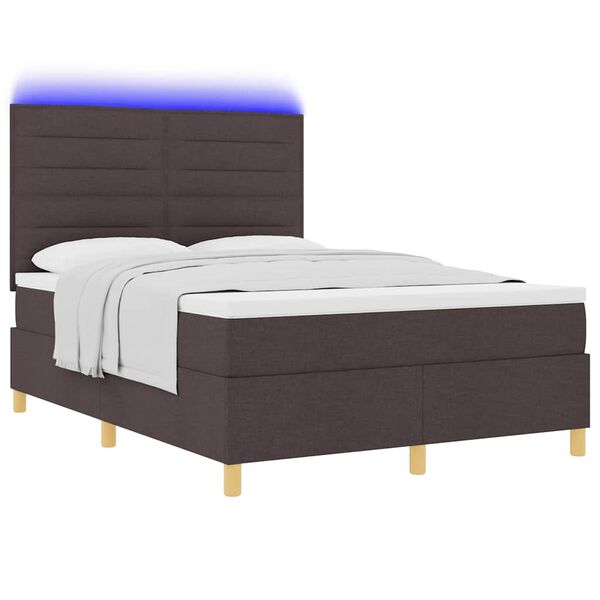 vidaXL Lit &agrave; ressort LED avec matelas Marron fonc&eacute; 140 x 200 cm tissu
