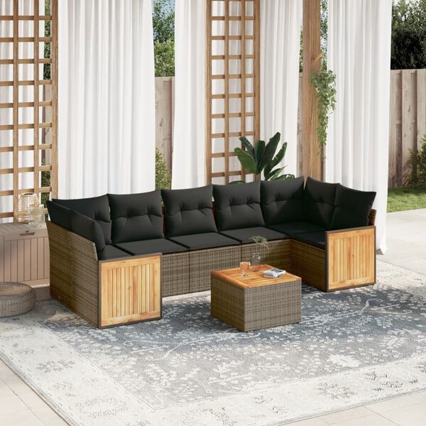 vidaXL Salon de jardin 8 pcs avec coussins gris r&eacute;sine tress&eacute;e