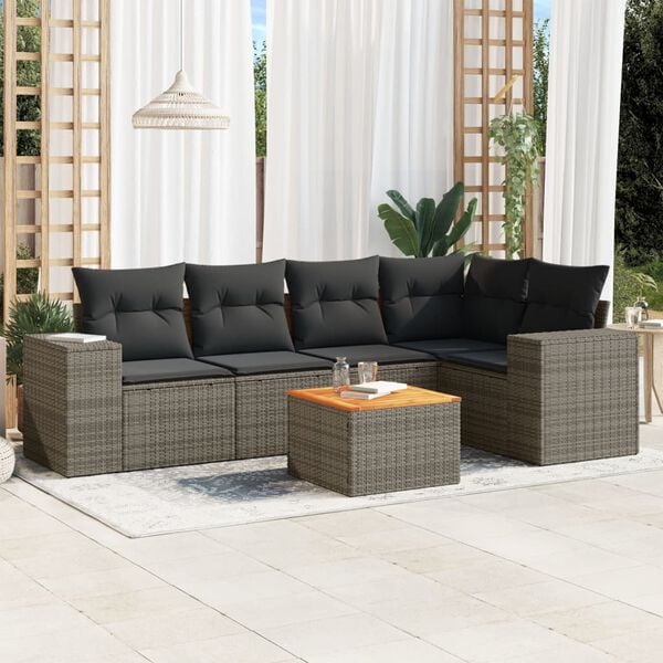 vidaXL Salon de jardin 6 pcs avec coussins gris r&eacute;sine tress&eacute;e