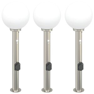 vidaXL Bornes lumineuses avec d&eacute;tecteur et prise lot de 3 80 cm acier inoxydable IP44