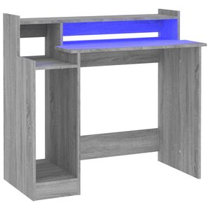 vidaXL Bureau et lumi&egrave;res LED Sonoma gris 97x45x90cm Bois d'ing&eacute;nierie