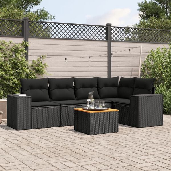 vidaXL Salon de jardin 6 pcs avec coussins noir résine tressée